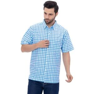 LA LEELA Short Sleeve Button Down Plaid Shirt for Men medium nwt